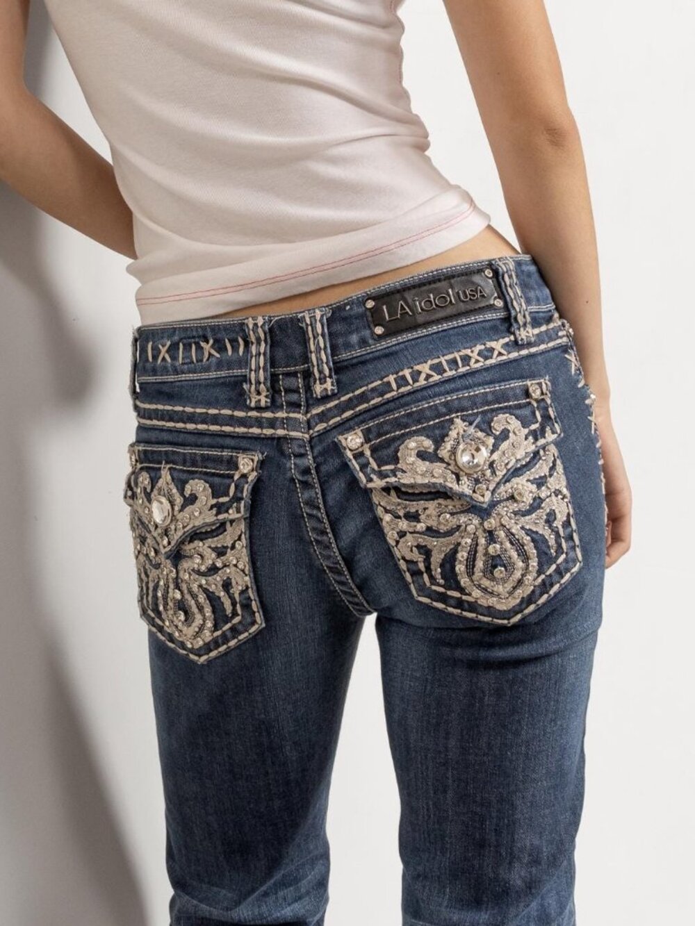 Y2K Capri Jeans, Low Rise Sequin Straight Leg, Size 5